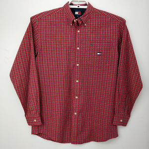 Tommy Hilfiger Mens Red Blue Green Striped Button